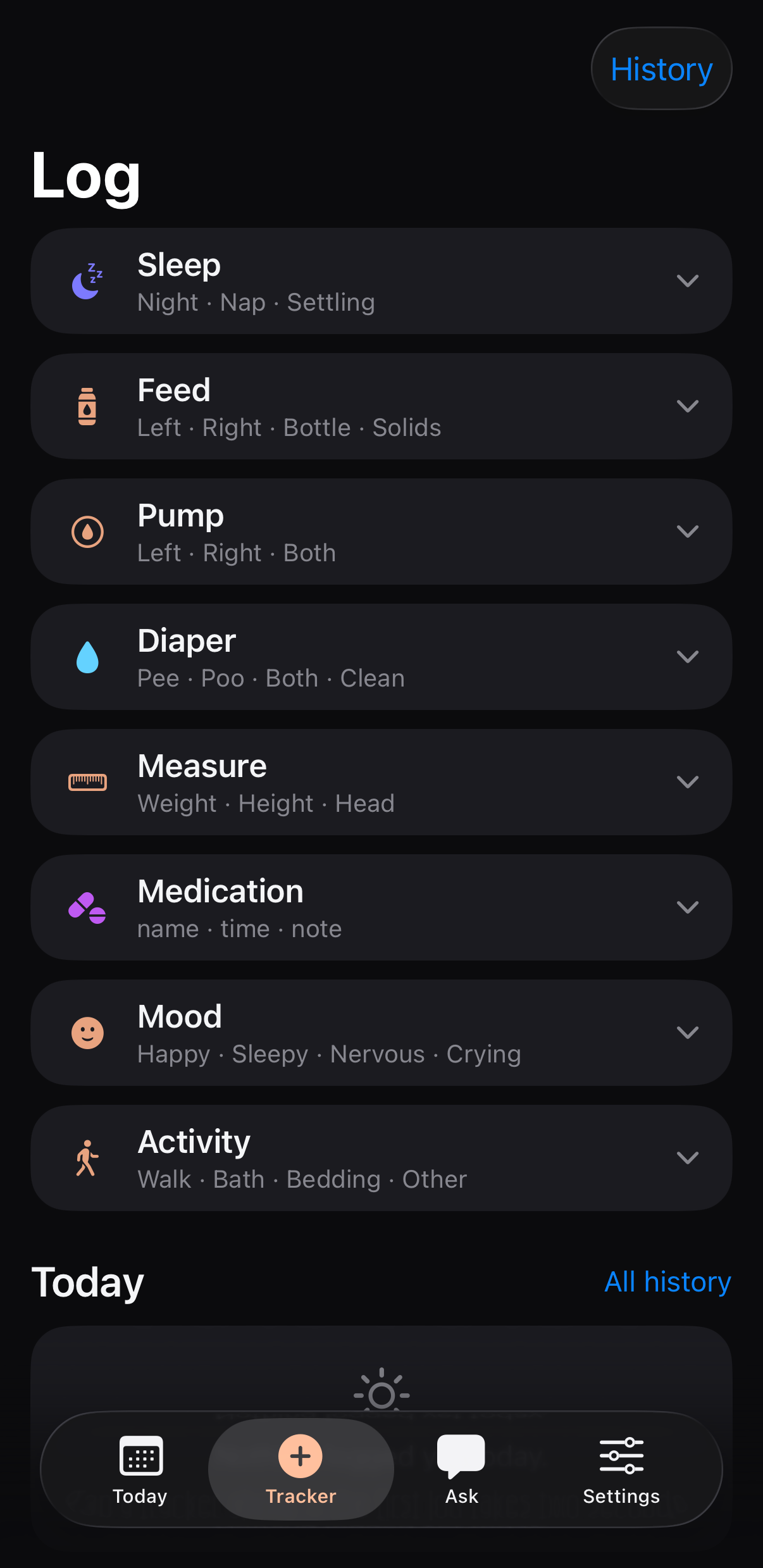 Tracker — one-tap logging